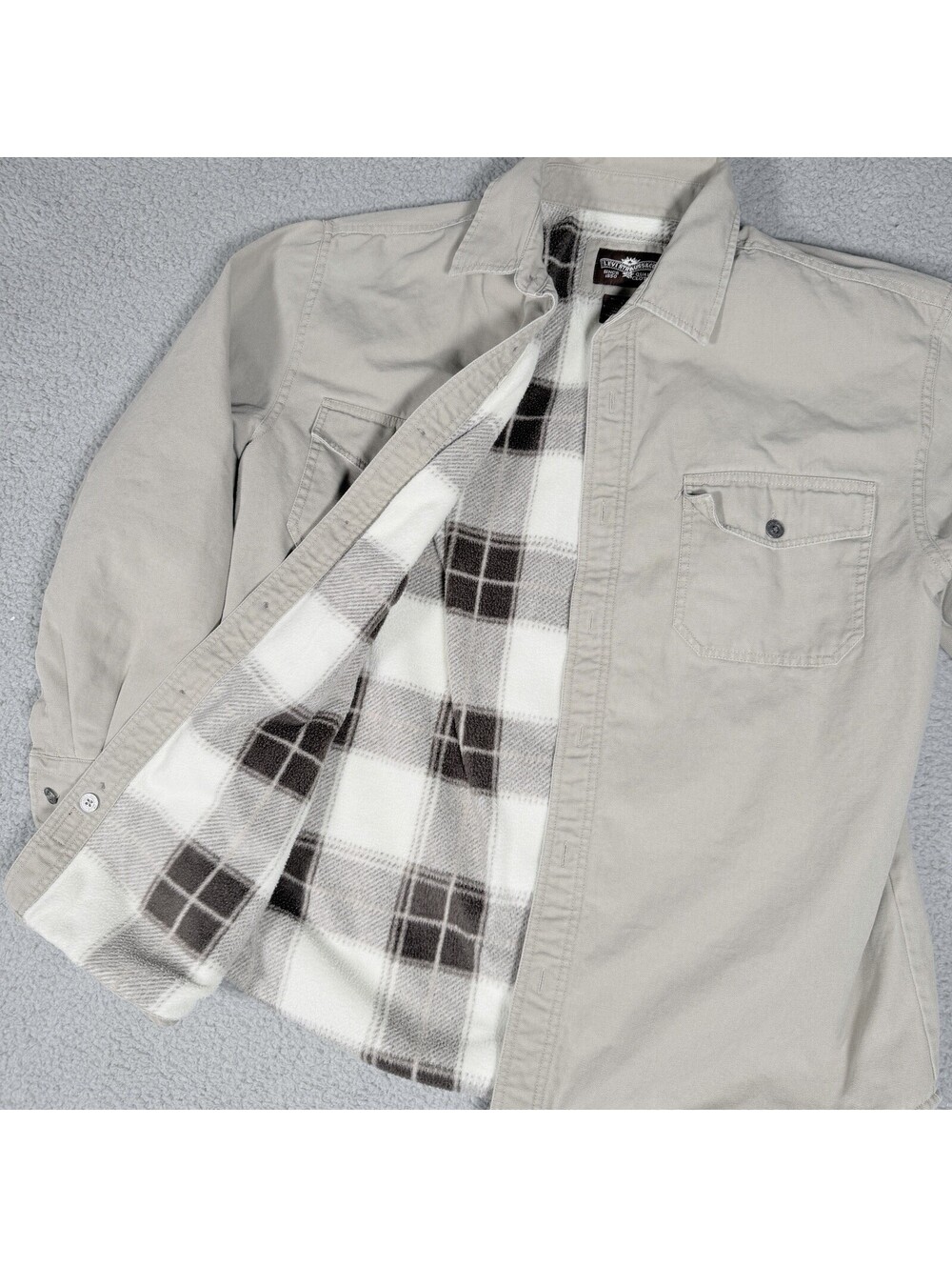 Levi's Khaki Fleece Lined Button Down Jacket Mens Size Large L Coat Shacket